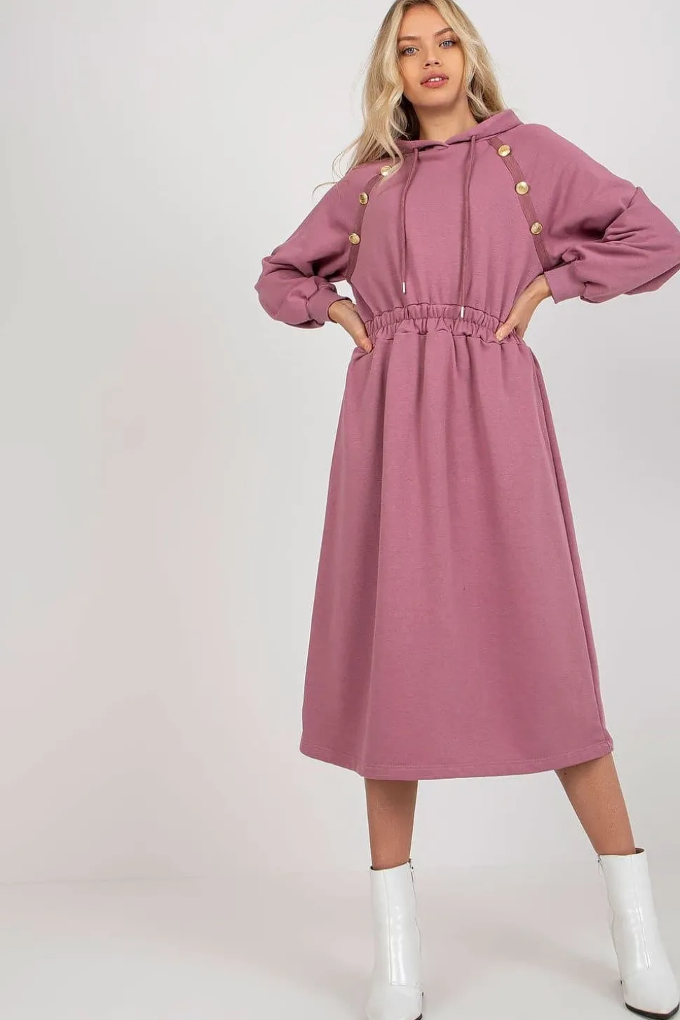 Robe sweat rose casual manches longues