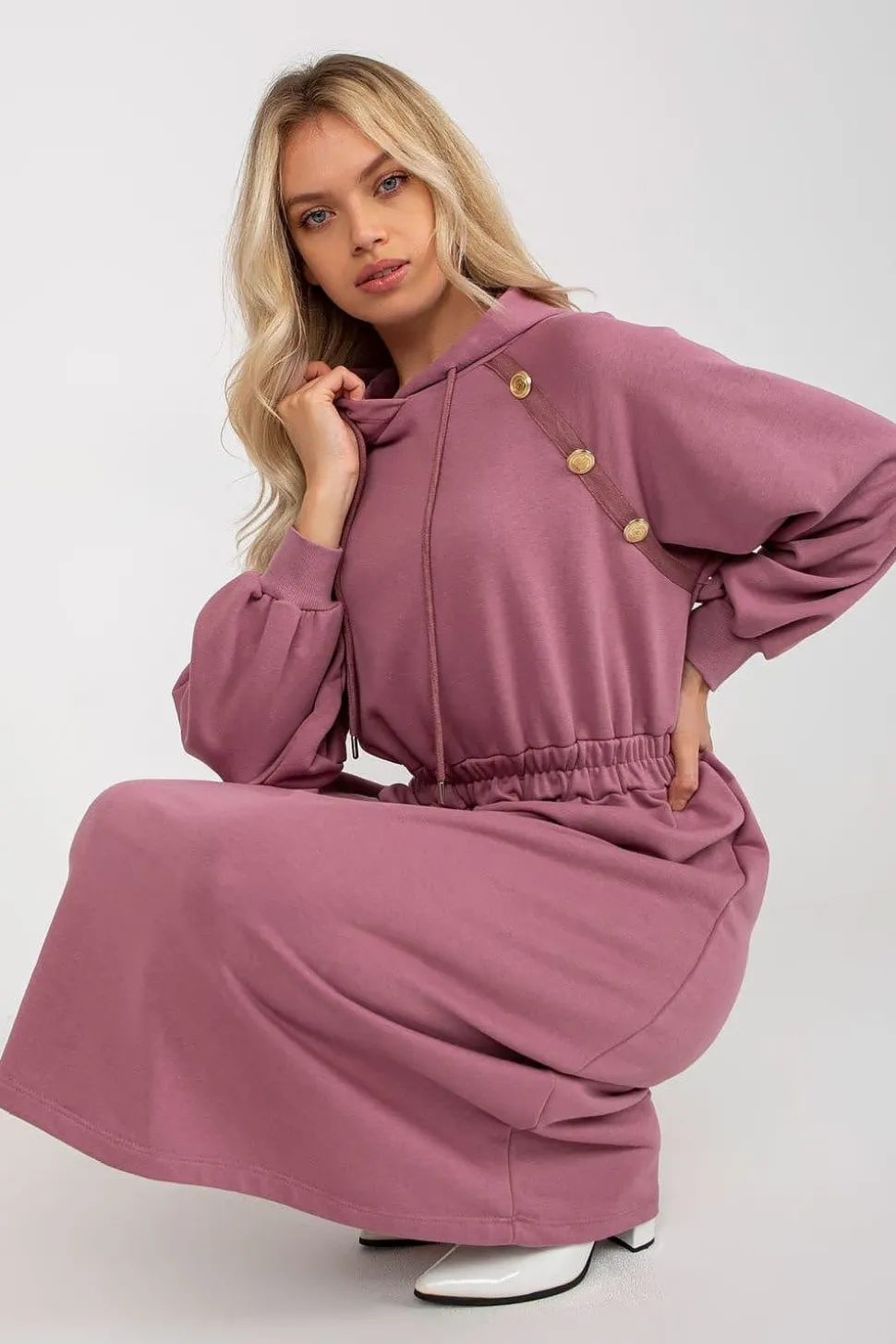 Robe sweat rose casual manches longues