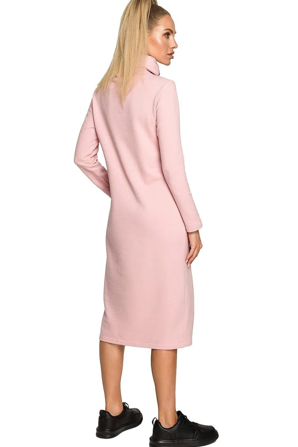 Robe sweat rose casual midi manches longues