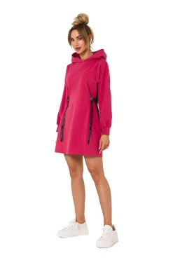 Robe sweat rose courte casual avec capuche