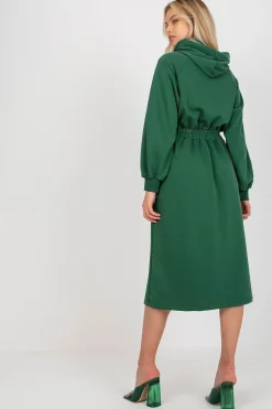 Robe sweat verte manche longue évasée