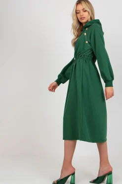 Robe sweat verte manche longue évasée