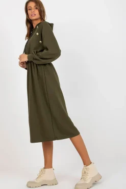 Robe sweat verte midi à manches longues