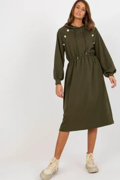 Robe sweat verte midi à manches longues
