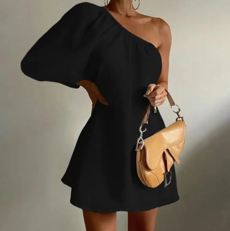 Robe été asymétrique épaule dénudée