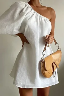Robe été asymétrique épaule dénudée