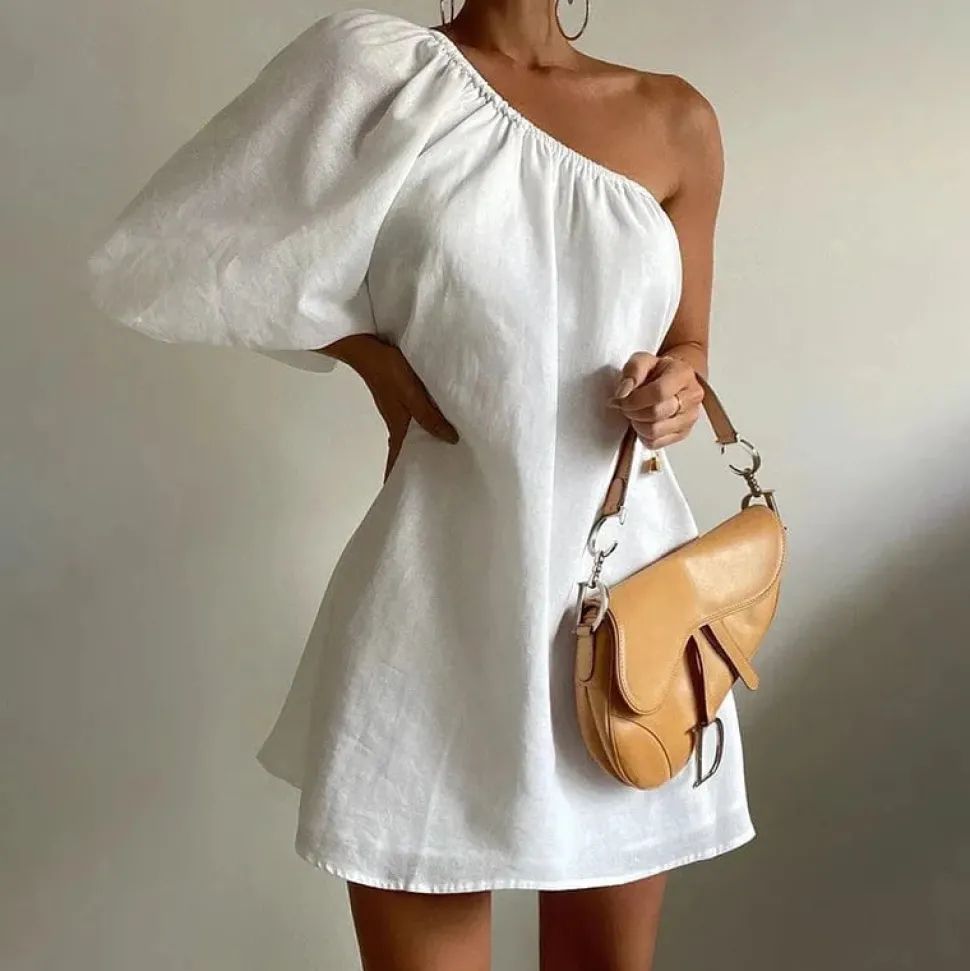 Robe été asymétrique épaule dénudée