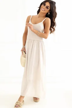 Robe été beige longue fluide