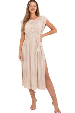 Robe été beige plissée sans manches