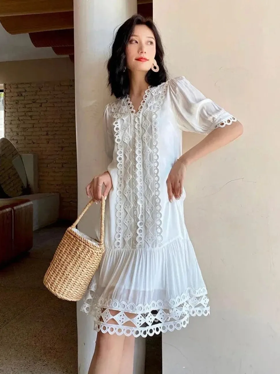 Robe été blanche patchwork