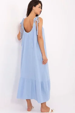 Robe été bleue bohème longue fluide