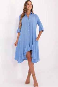 Robe été bleue courte asymétrique
