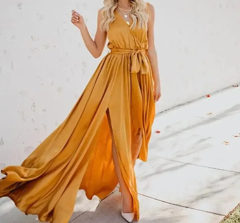 Robe été bohème fendue décolletée