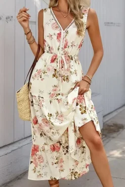 Robe été bohème imprimé floral sans manches