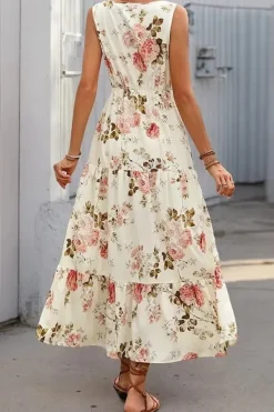 Robe été bohème imprimé floral sans manches