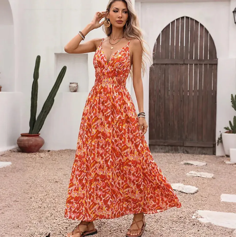 Robe été bohème longue à bretelles