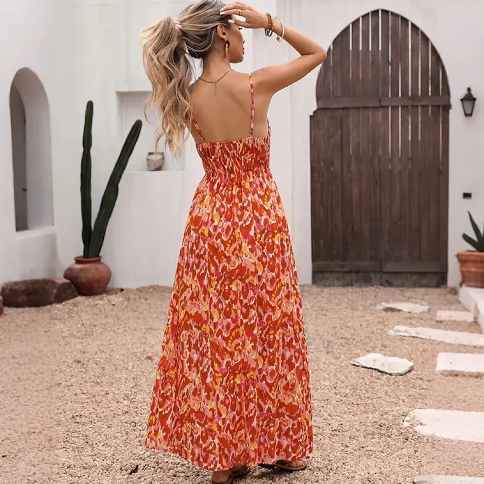 Robe été bohème longue à bretelles