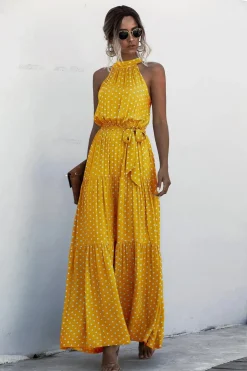 Robe été bohème longue fluide à pois