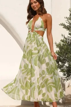 Robe été bohème verte dos nu