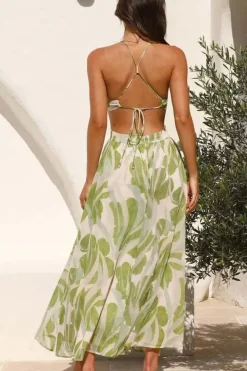 Robe été bohème verte dos nu