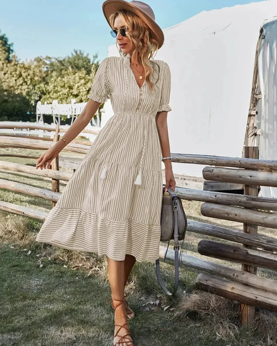 Robe été champêtre à rayures