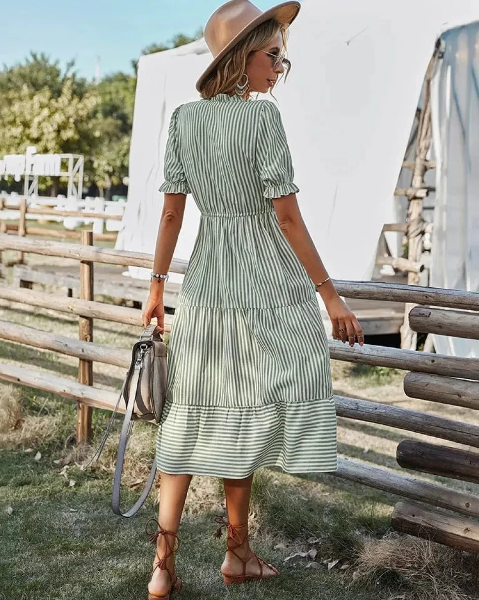 Robe été champêtre à rayures