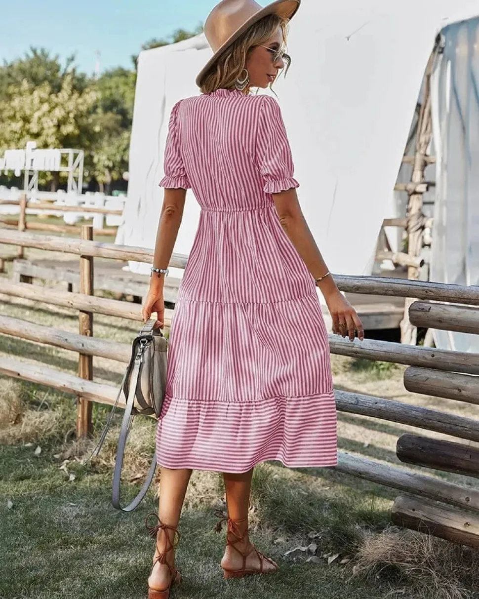Robe été champêtre à rayures
