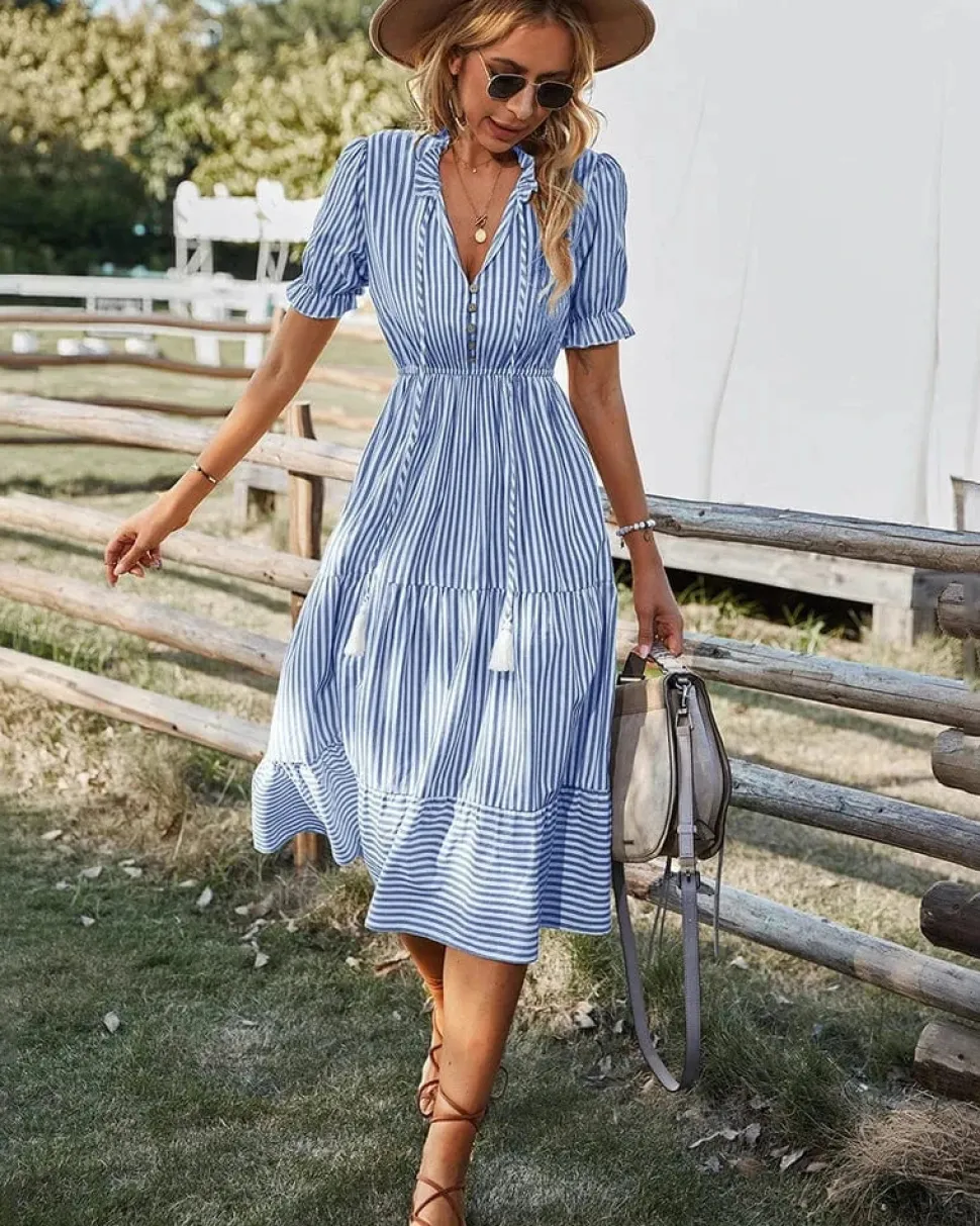 Robe été champêtre à rayures