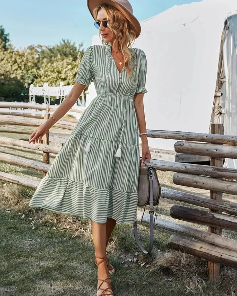 Robe été champêtre à rayures