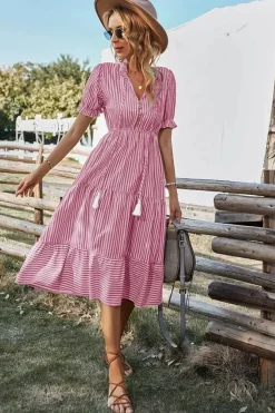 Robe été champêtre à rayures
