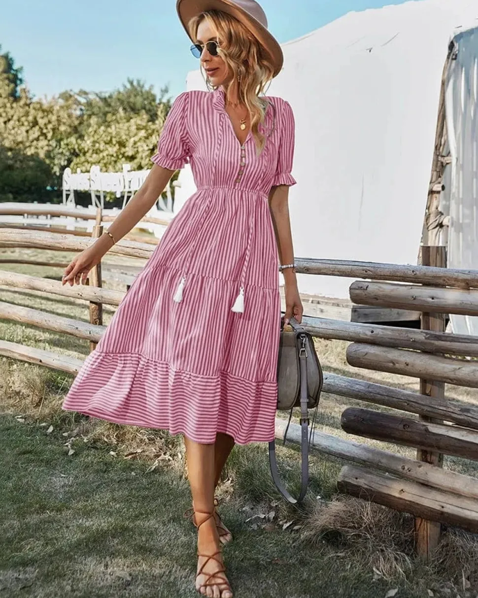 Robe été champêtre à rayures