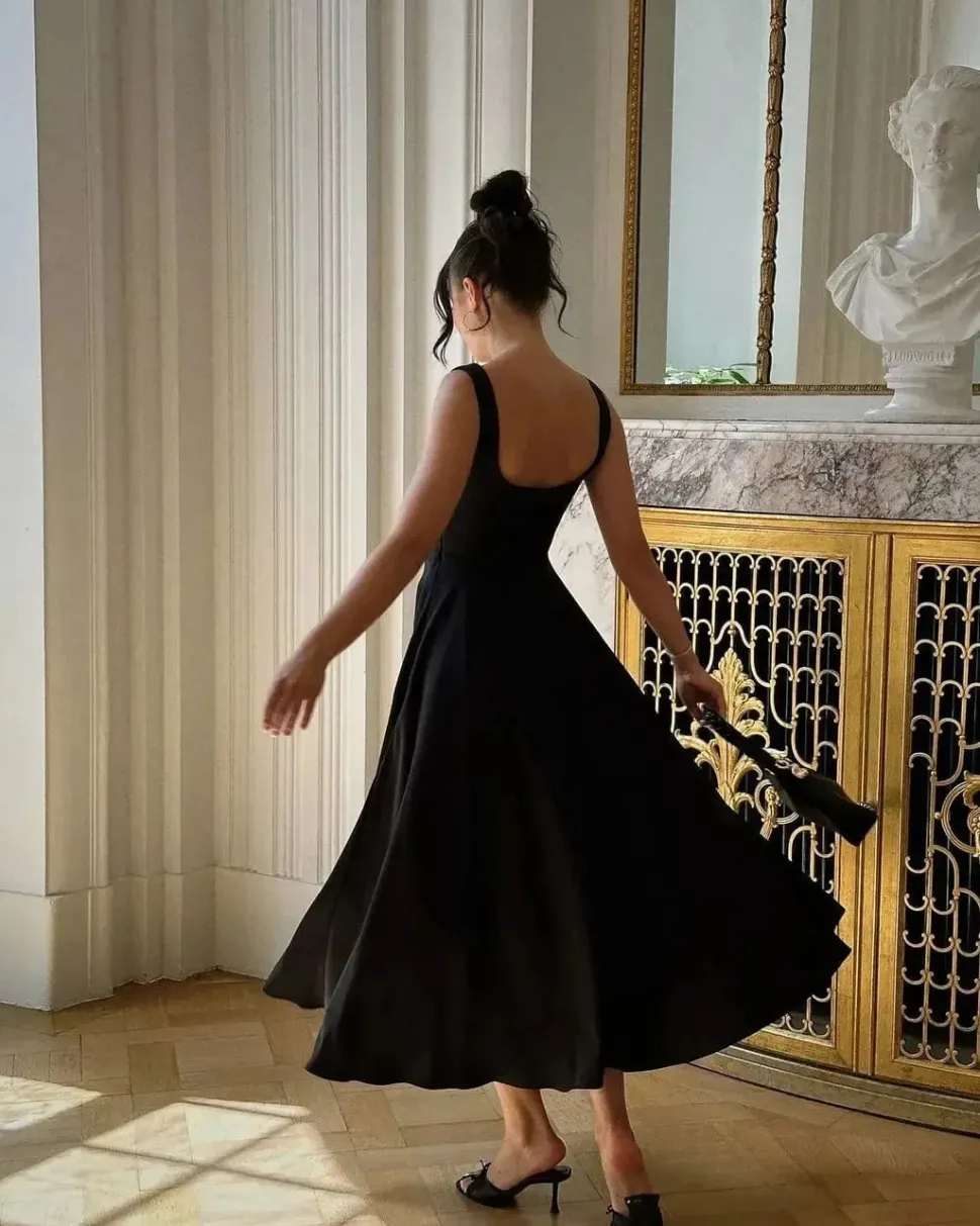 Robe été chic col carré sans manches trapèze