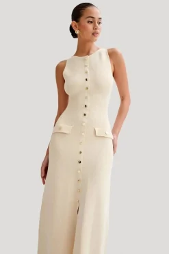Robe été chic longue moulante boutonnée