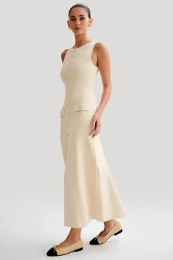 Robe été chic longue moulante boutonnée