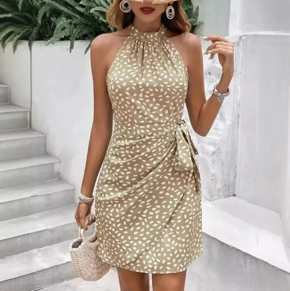 Robe été courte drappée sans manches
