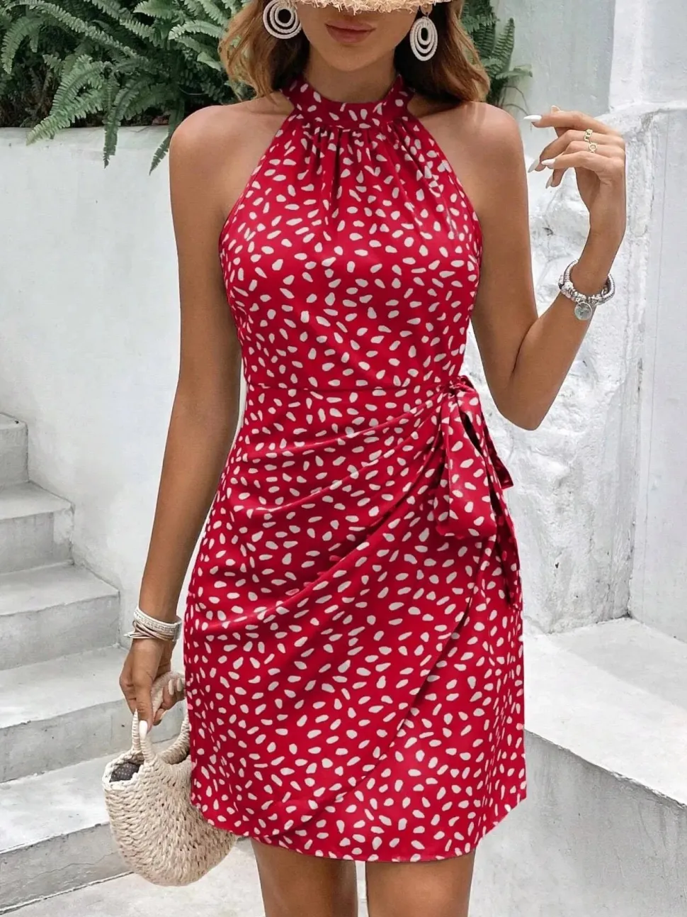 Robe été courte drappée sans manches