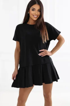 Robe été courte noire bas plissé