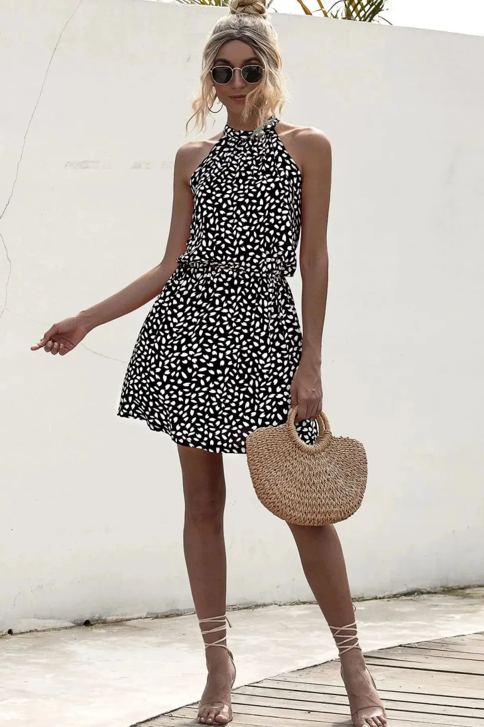 Robe été courte à pois col halter