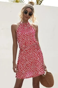Robe été courte à pois col halter