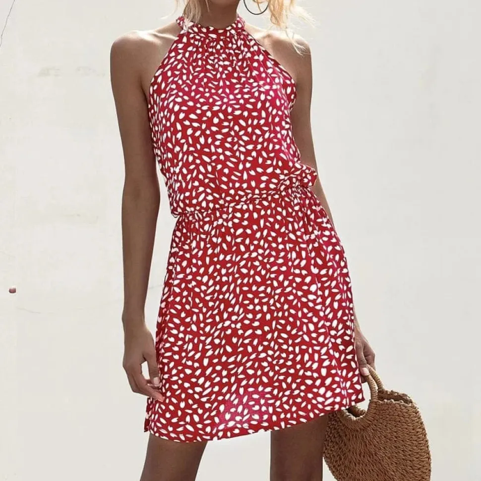 Robe été courte à pois col halter