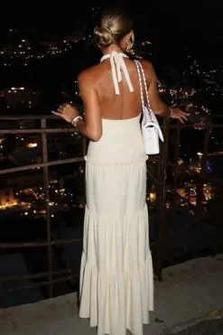 Robe été écrue bohème sans manches