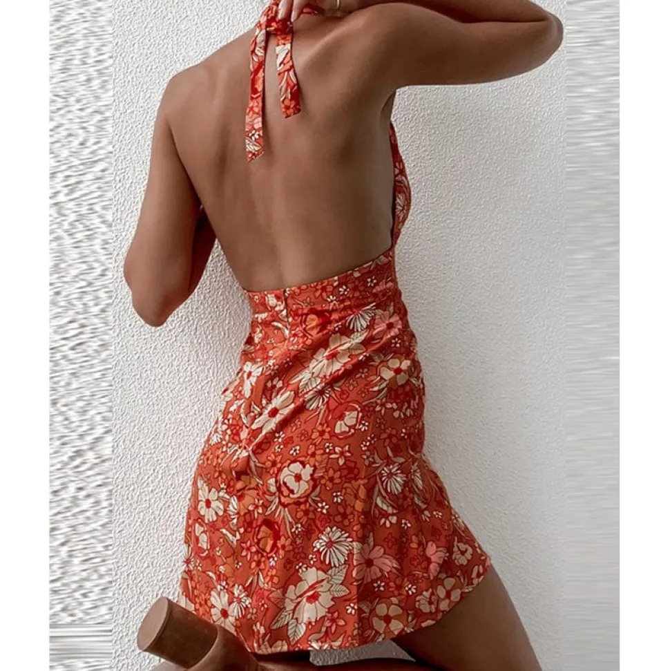 Robe été dos nu courte fleurie