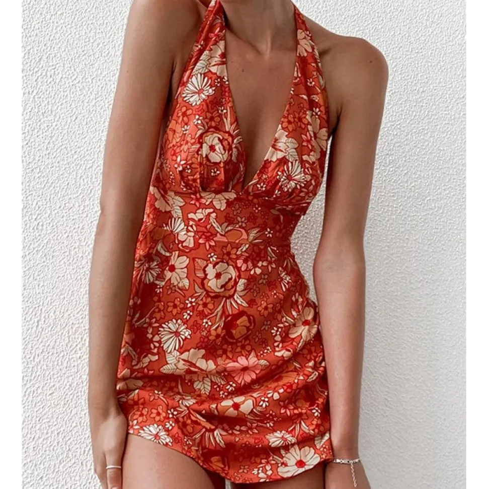 Robe été dos nu courte fleurie