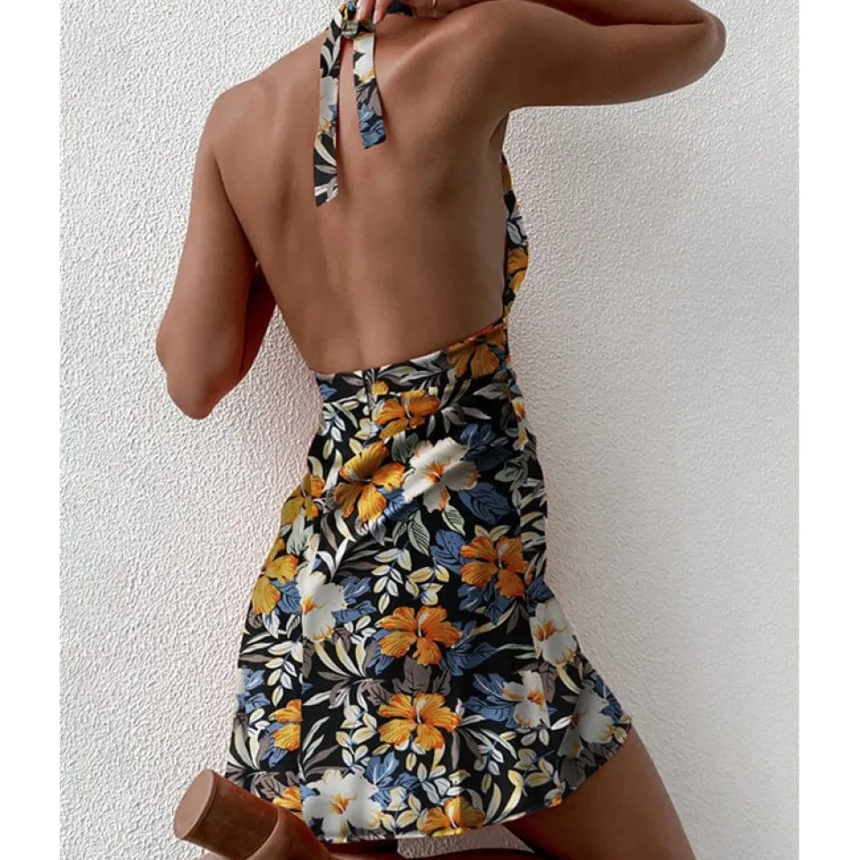 Robe été dos nu courte fleurie