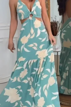 Robe été dos nu longue tropicale fluide