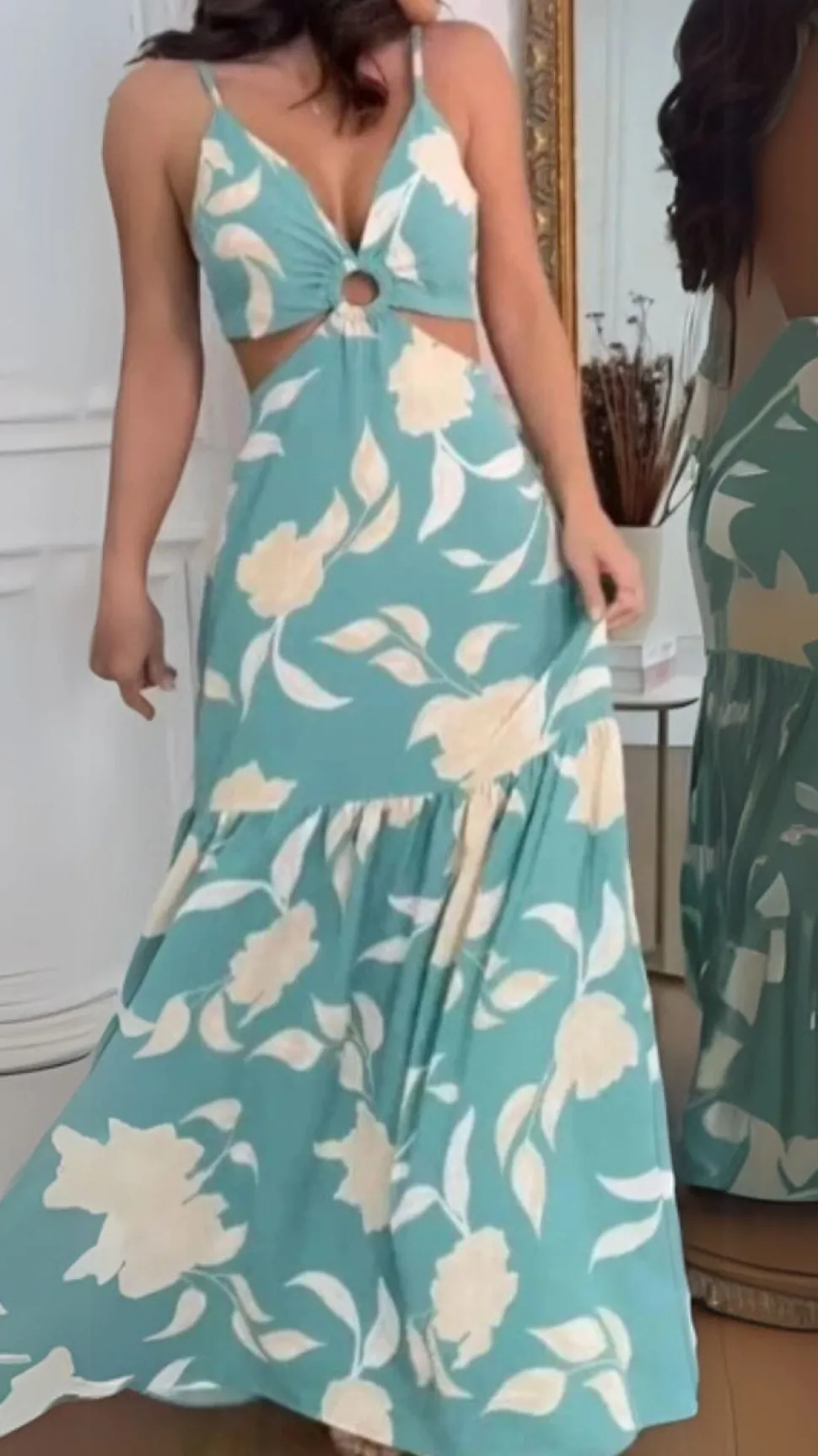 Robe été dos nu longue tropicale fluide