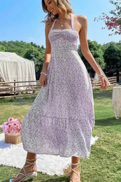 Robe été dos nu midi fleurie bohème