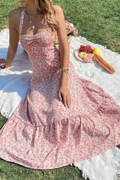 Robe été dos nu midi fleurie bohème