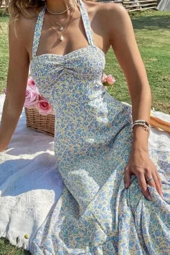 Robe été dos nu midi fleurie bohème