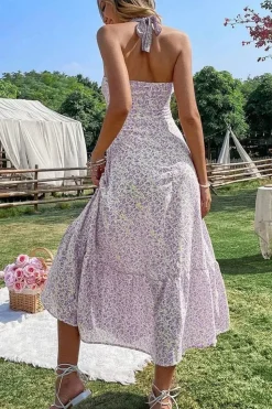 Robe été dos nu midi fleurie bohème